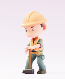 3D渲染的公路维修维护工人卡通人物形象