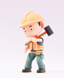 3D渲染的公路维修维护工人卡通人物形象