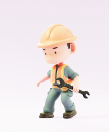 3D渲染的公路维修维护工人卡通人物形象