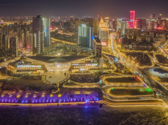 冬季辽宁沈阳青年大街五里河浑河桥航拍夜景