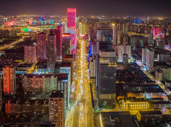 辽宁沈阳青年大街沿线金廊航拍城市夜景