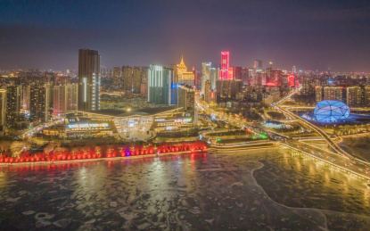 冬季辽宁沈阳青年大街五里河浑河桥航拍夜景