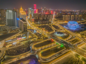 冬季辽宁沈阳青年大街五里河浑河桥航拍夜景