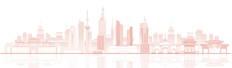 南京城市地标建筑红色线稿矢量插画海报