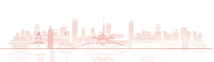 扬州城市地标建筑红色线稿矢量插画海报