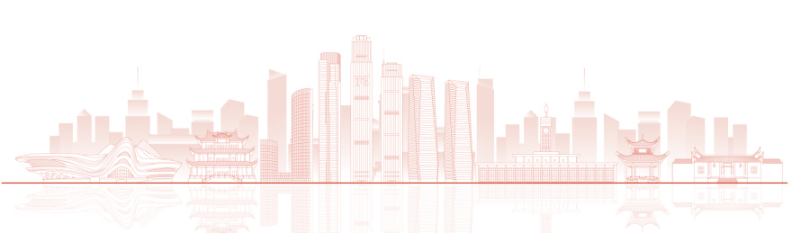 长沙城市地标建筑红色线稿矢量插画海报