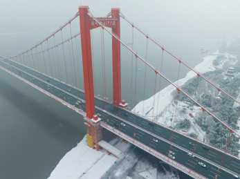 武汉汉阳江滩和南岸嘴公园雪景风光