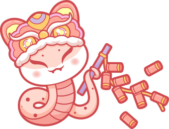 可爱蛇系列插画 拿着鞭炮的小蛇
