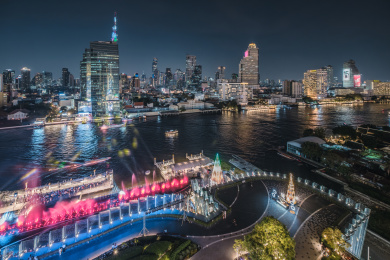 泰国曼谷湄南河暹罗天地城市夜景风光