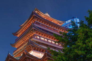 南宁民生广场畅游阁中式传统仿古建筑夜景