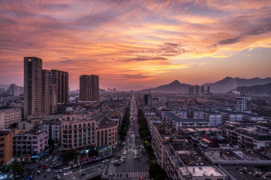 温州鳌江晚霞航拍