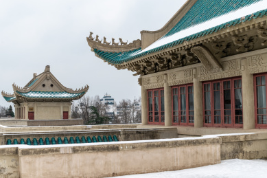冬天雪后的武汉大学樱顶