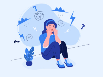 一个女生正在捂脸哭泣矢量扁平插画