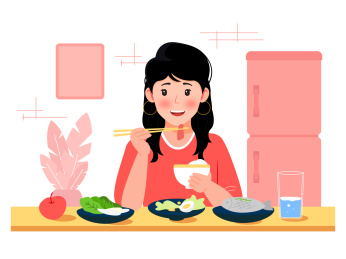 一个女生正在吃东西矢量扁平插画