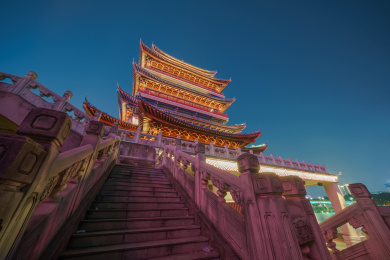 南宁民生广场畅游阁中式传统建筑夜景灯光