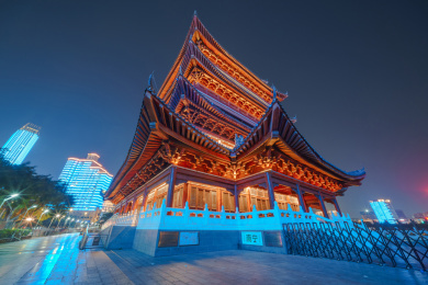 南宁民生广场畅游阁中式传统建筑夜景灯光