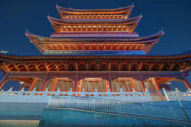 南宁民生广场畅游阁中式传统建筑夜景灯光