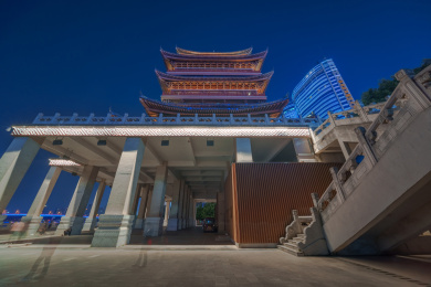 南宁民生广场畅游阁中式传统建筑夜景灯光