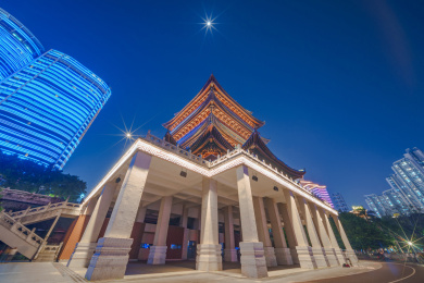 南宁民生广场畅游阁中式传统建筑夜景灯光