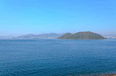 中国香港大埔大美督海湾山岛自然风光全景