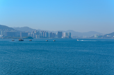 中国香港大埔大美督海湾山岛自然风光全景