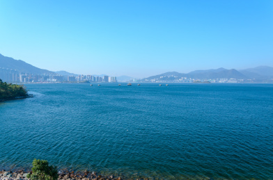 中国香港大埔大美督海湾山岛自然风光全景