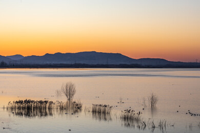 冬天的山东济宁邹城孟子湖日出朝霞自然风光