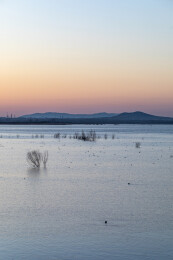 冬天的山东济宁邹城孟子湖日出朝霞自然风光