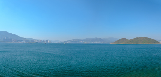 中国香港大埔大美督海湾海岛海景全景长图