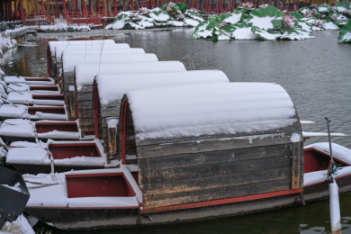 龙舟龙船雪景开封清明上河园