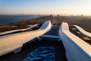 天津国家海洋博物馆城市建筑日落夜景风光