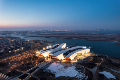 天津国家海洋博物馆城市建筑日落夜景风光