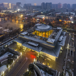 西安博物院雪景夜景航拍