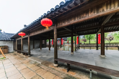 中国江苏省无锡市荡口镇水街廊亭园林建筑