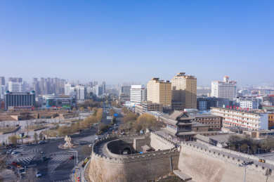 陕西榆林古城城墙航拍全景图