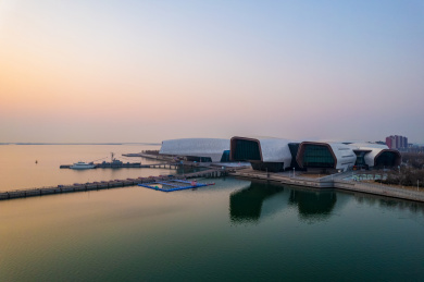 天津国家海洋博物馆城市建筑日出朝霞风光