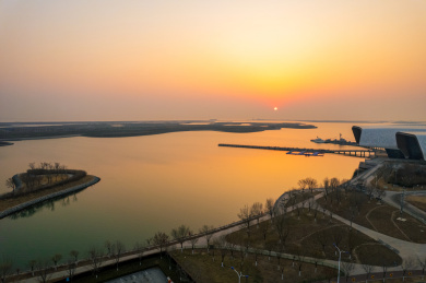 天津国家海洋博物馆城市建筑日出朝霞风光
