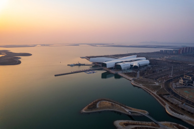天津国家海洋博物馆城市建筑日出朝霞风光