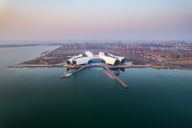 天津国家海洋博物馆城市建筑日出朝霞风光