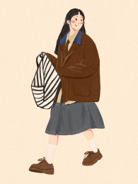时尚穿搭女孩全身水彩手绘