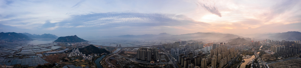 福建宁德霞浦滩涂日落自然风光城市建筑全景