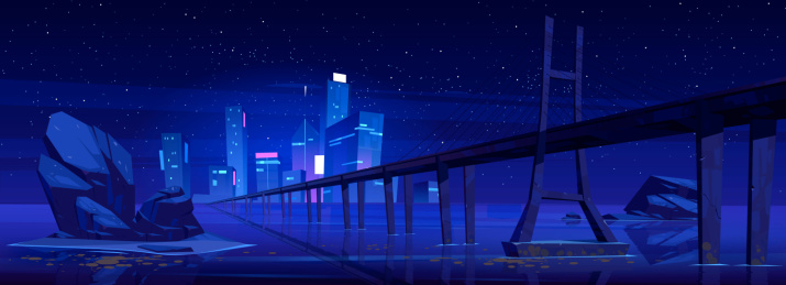 低水桥与现代城市天际线景观