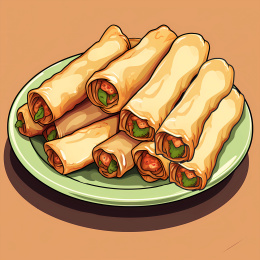 手绘卡通美味的炸春卷插画图片