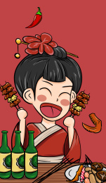 原创手绘卡通美味烧烤插画海报素材