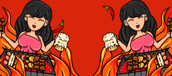原创手绘卡通美味烧烤插画海报素材