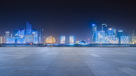 蓝色调的杭州钱江新城CBD夜景
