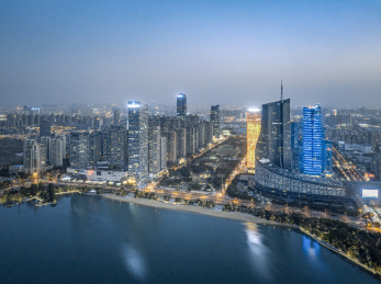 合肥政务区夜景航拍，天鹅湖，城市天际线