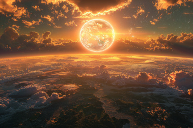 科幻风格空中的巨大发光天体