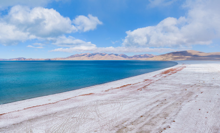 中国西藏阿里鬼湖拉昂错雪后的风景