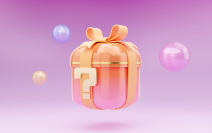 立体光滑质感橙紫色渐变色奖品带问号礼盒